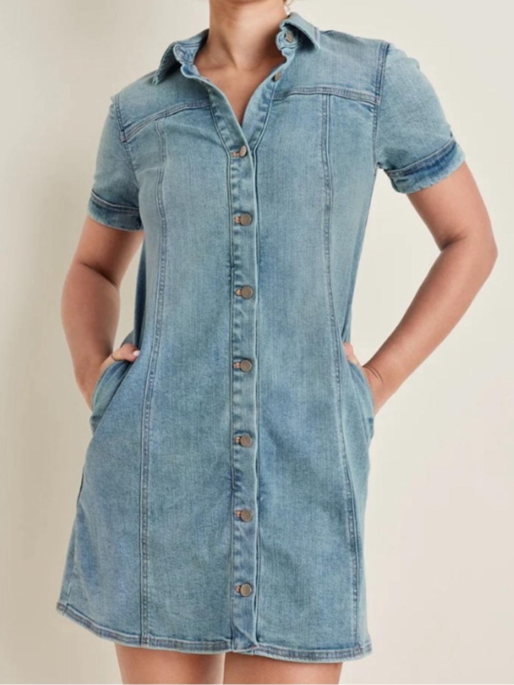 VENUS Light Blue Denim Button-Front Mini Dress